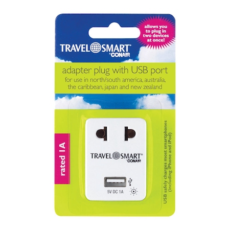 Travel Smart By Conair Travel Smart Type A For Worldwide Adapter Plug w/USB Port NWG17X